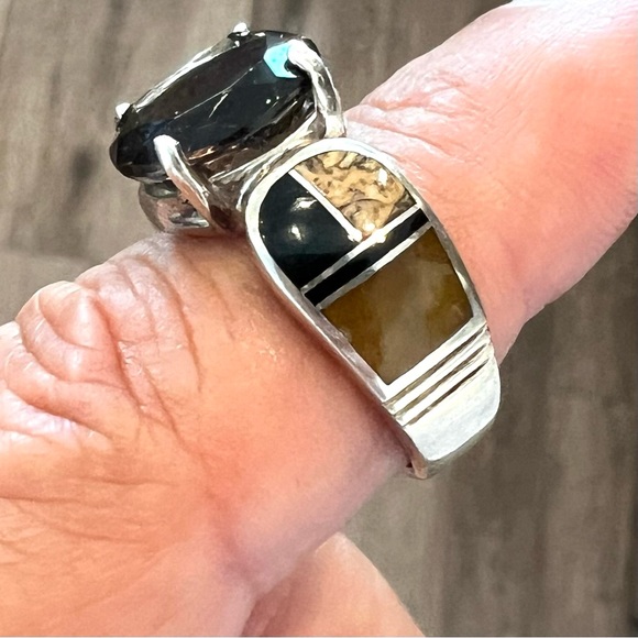 161. David Rosales designer artisan 925 Sterling Smokey Topaz ring size 7 3/4 - Picture 3 of 12